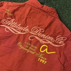 Y2K Attitude Denim Company‎ Embroidered Orange Button Down Long Sleeve Shirt